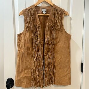 Chico’s Leather Fringe Western Boho Rodeo Vest Size 2 Small Vintage